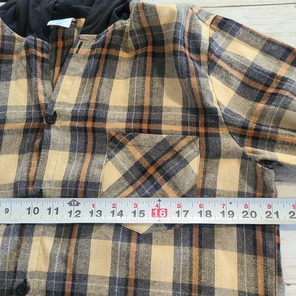 Plaid Hooded Flannel Button Up Mens Shirt M New Wave Street Culture Devil King - Picture 5 of 8